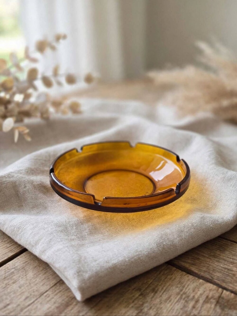 Vintage 1960s Elсадur Spain Amber Glass Ashtray Mid Century Modern